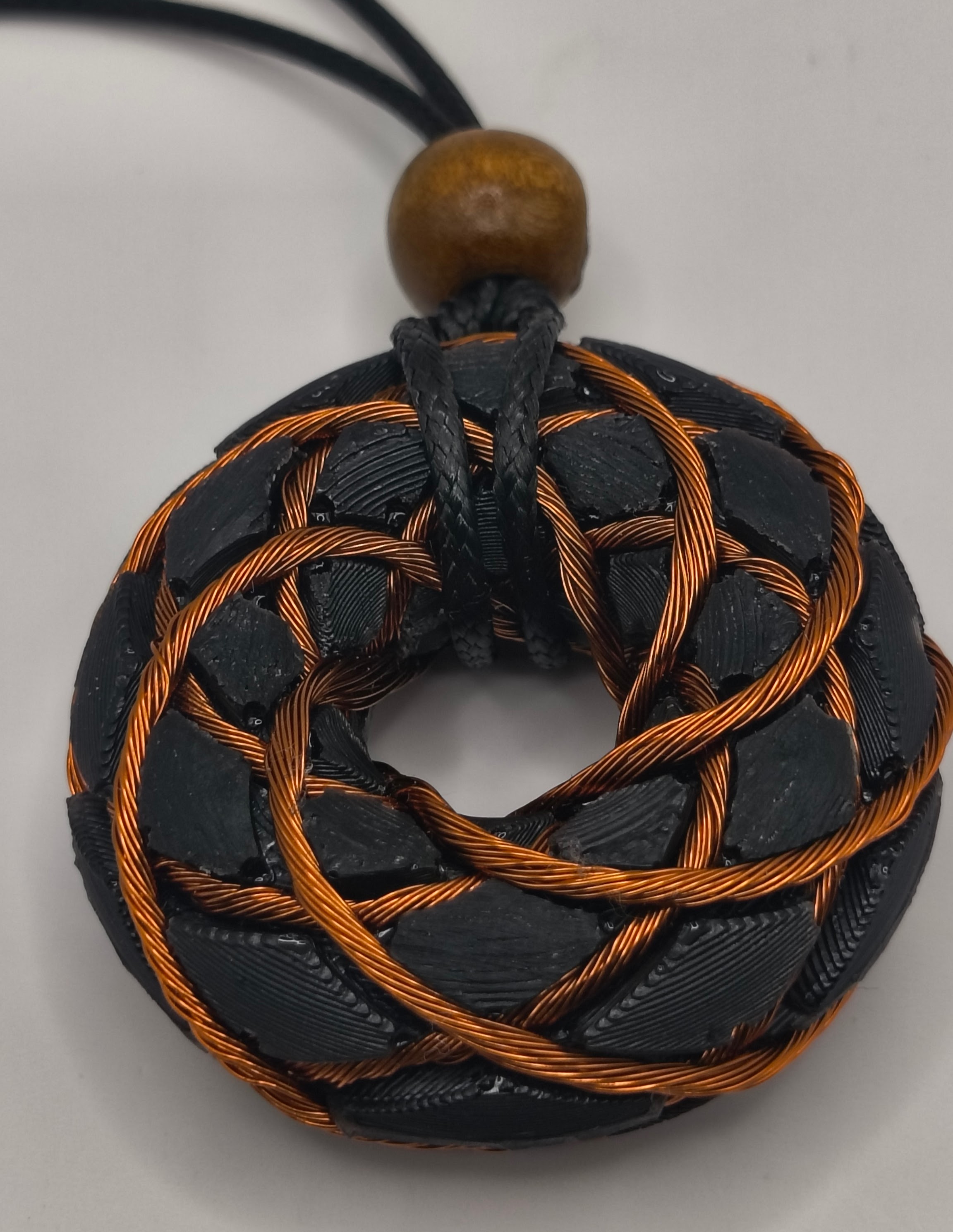 Flower of Life Torus Rodin coil pendant, Genuine Shungite.